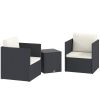 3 Piece Patio Furniture Set with Washable Cushions, Adjustable Feet, and Glass Coffee Table for Garden, Balcony, Black