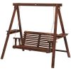 Dual-Seater Garden Swing Bench with Frame & Auxiliary Tables, Weathered Look for Outdoor Areas|