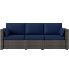 Patio Couch PE Wicker Deep Seating Outdoor Sofa with Removable Cushions, 3 Seater Rattan Sofa, Outdoor Furniture for Balcony, Deck