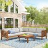 Wood Structure Outdoor Sofa Set with beige Cushions Exotic design Water-resistant and UV Protected texture High quality acacia w