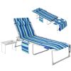 Tanning Chair with Face Hole and Side Table, 5-Position Folding Outdoor Chaise Lounge Chair, Blue Stripe