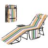 Folding Outdoor Chaise Lounge Chair Tanning Chair with 5-Level Adjustable Back, Side Table, Pillow, Pocket, Mixed Color