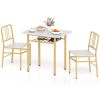 3-Piece Dining Table Set (White + Gold), Space-Saving Tuck-under Chair Design