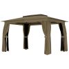 10' x 12' Outdoor Patio Gazebo, Soft Top Gazebo Canopy Shelter with Curtains, Netting, Steel Frame, Hooks, Khaki