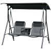 2-Seat Outdoor Porch Swing, with Pivot Storage Table, Cup Holder, & Adjustable Overhead Canopy, Stand's Skid-Resistant Feet Pad, Breathable Mesh Seat