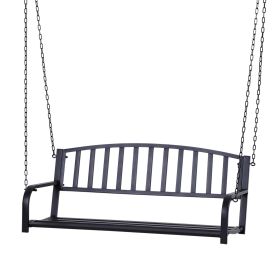 2 Person Front Porch Swing Patio Swing Bench, Outdoor Steel Swing Chair with Sturdy Chains, for Backyard, Deck, 528 lb Weight Capacity, Black