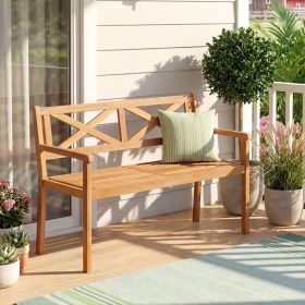 2-Person Patio Acacia Wood Garden Chair with Armrests and Backrest for Backyard