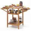 Acacia Wood Outdoor Grill Table with Drop Leaf, BBQ Prep Station with Faux Marble Resin Top