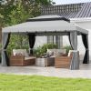 10' x 13' Patio Gazebo w/ Aluminum Frame Double Roof, Outdoor Gazebo Canopy Shelter with Netting & Curtains, Gray