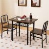 3-Piece Dining Table Set (Rustic Brown + Black), Space-Saving Tuck-under Chair Design
