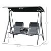 2-Seat Outdoor Porch Swing, with Pivot Storage Table, Cup Holder, & Adjustable Overhead Canopy, Stand's Skid-Resistant Feet Pad, Breathable Mesh Seat