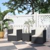 3 Piece Patio Furniture Set with Washable Cushions, Adjustable Feet, and Glass Coffee Table for Garden, Balcony, Black