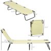 2 Piece Folding Chaise Lounge Pool Chairs, Outdoor Sun Tanning Chairs with 5-Level Reclining Back, Steel Frame for Beach, Yard, Patio, Beige