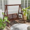 Dual-Seater Garden Swing Bench with Frame & Auxiliary Tables, Weathered Look for Outdoor Areas|