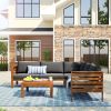 Wood Structure Outdoor Sofa Set with gray Cushions Exotic design Water-resistant and UV Protected texture High quality acacia w