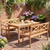 2-Person Patio Acacia Wood Garden Chair with Armrests and Backrest for Backyard