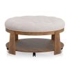 Wire-brushed Finish Natural Tone / Beige 1pc Ottoman Transitional Style Deep Button Linen Like Tufted Seat Open Bottom Shelf Living Room