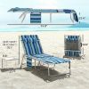 Tanning Chair with Face Hole and Side Table, 5-Position Folding Outdoor Chaise Lounge Chair, Blue Stripe