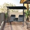 2-Seat Outdoor Porch Swing, with Pivot Storage Table, Cup Holder, & Adjustable Overhead Canopy, Stand's Skid-Resistant Feet Pad, Breathable Mesh Seat