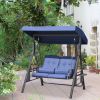 Patio Swing Chair 2-Person Outdoor Canopy with Adjustable Shade Soft Cushions Throw Pillows Tray Dark Blue