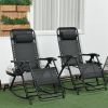 2 Pcs Outdoor Folding Rocking Chairs, Foldable Zero Gravity Rocking Chair with Pillow Cup & Phone Holder, Black