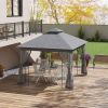 Gray Metal Double Roof Gazebo 10x12: Tree Motifs, Outdoor Canopy Shelter