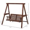 Dual-Seater Garden Swing Bench with Frame & Auxiliary Tables, Weathered Look for Outdoor Areas|
