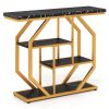 39.5" Modern Sofa Table with 4-Tier Storage, Black & Gold Console Table with Faux Marble Top for Living Room Entryway